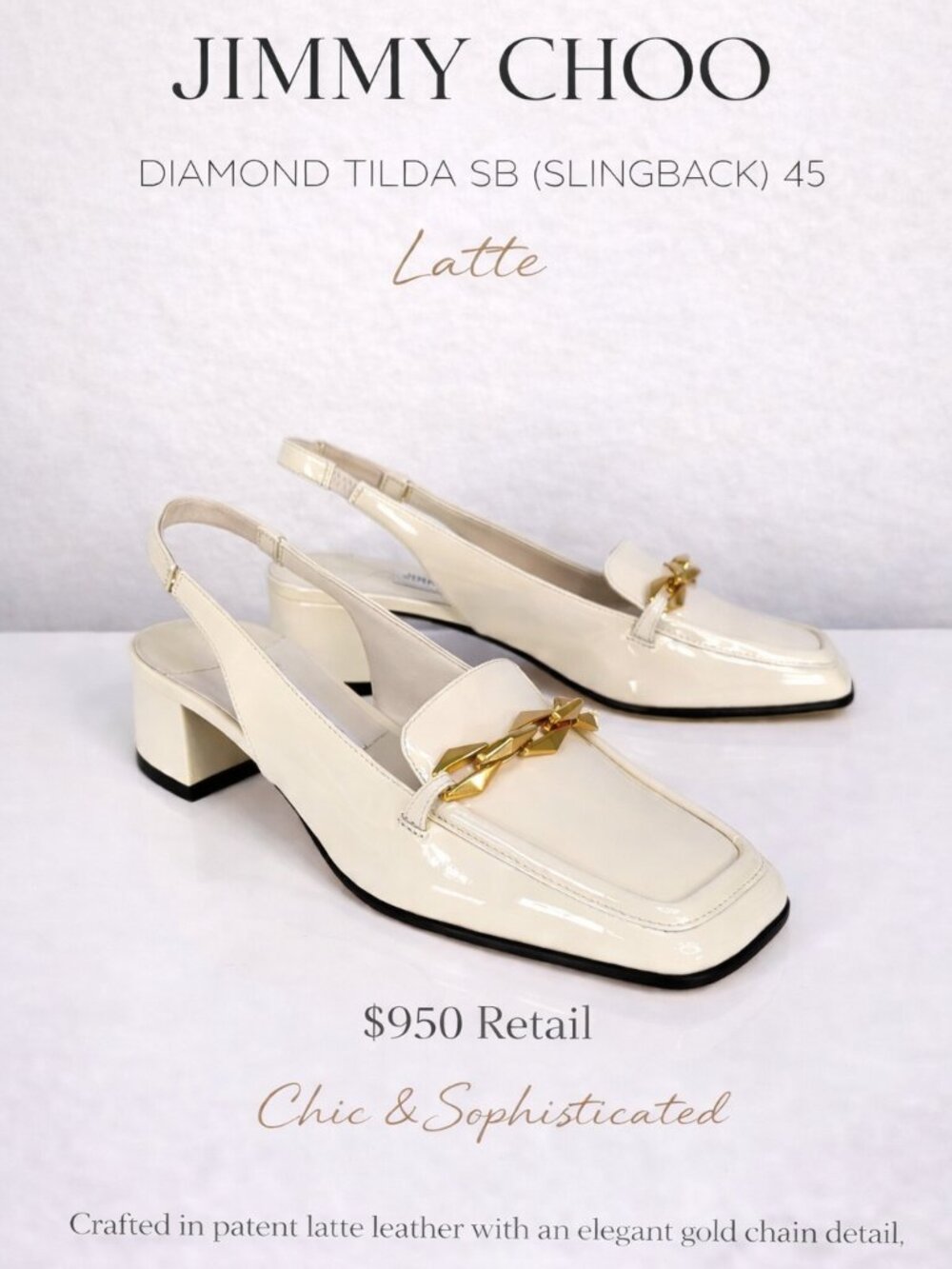 Jimmy Choo Pumps Diamond Tilda Latte Patent Leather Slingback EU 37 38 39 7-9